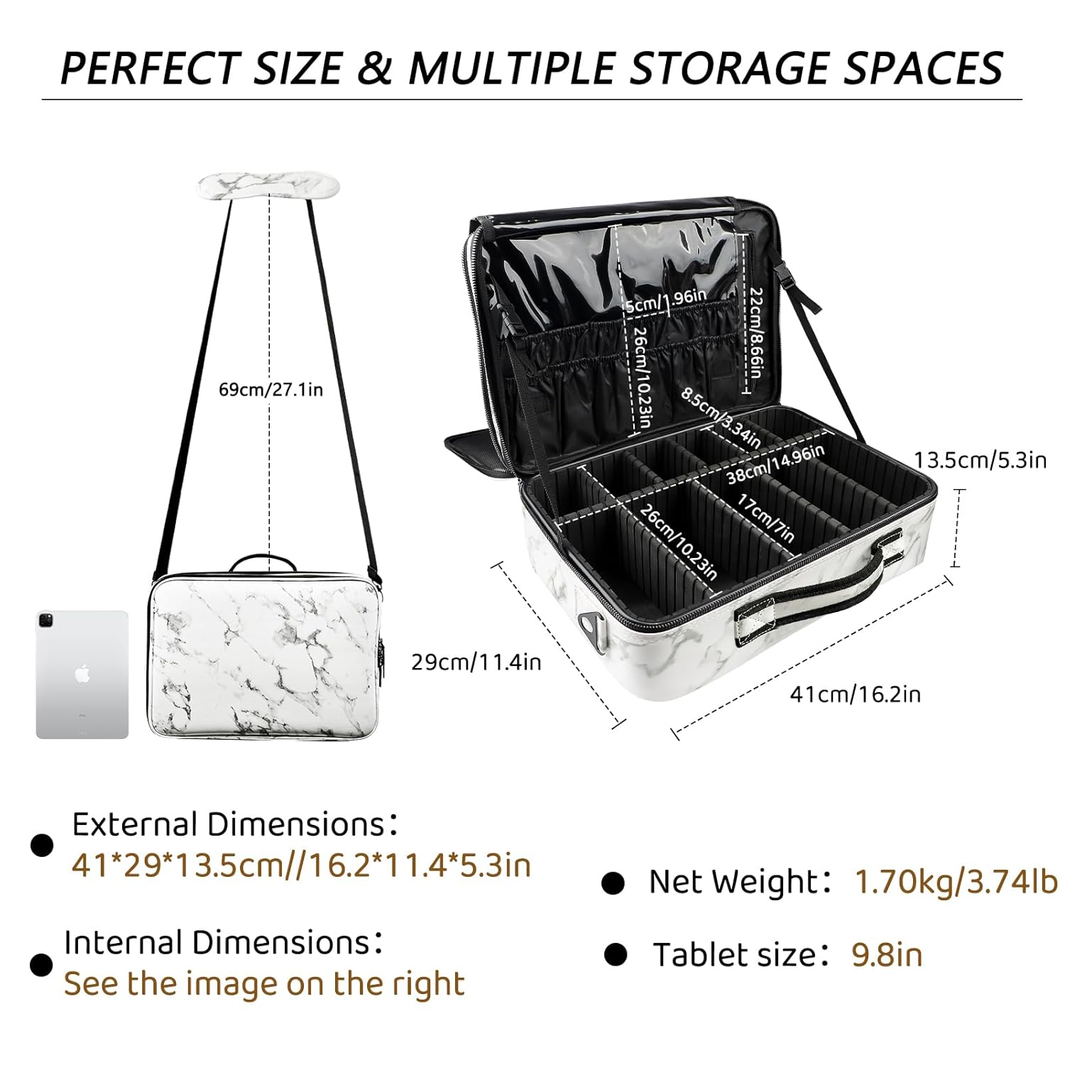 gzcz Large Capacity Travel Makeup Case Organizer,Professional Cosmetic Bags for Women,Waterproof PU Leather Makeup Bag with Adjustable Dividers and Shoulder Strap for Brushes and Jewelry