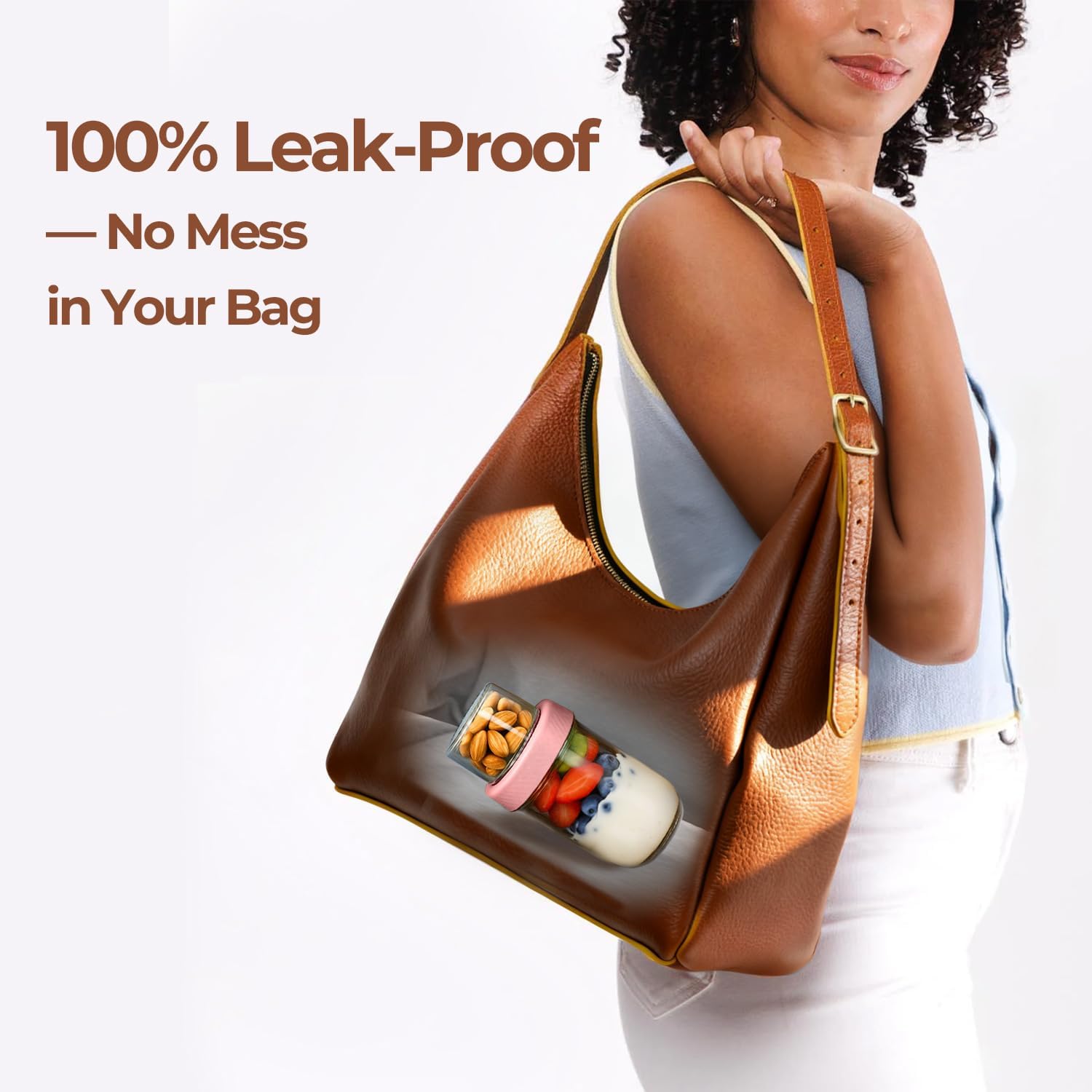 ComSaf Pink Overnight Oats Containers with Lids (16oz+4oz, 1Pcs), Glass Yogurt Parfait Cups for Cereal Nut Fruit, Dual-Layer Chia Pudding Jars with Dry and Wet Separation, Meal Prep, Glass for Salad