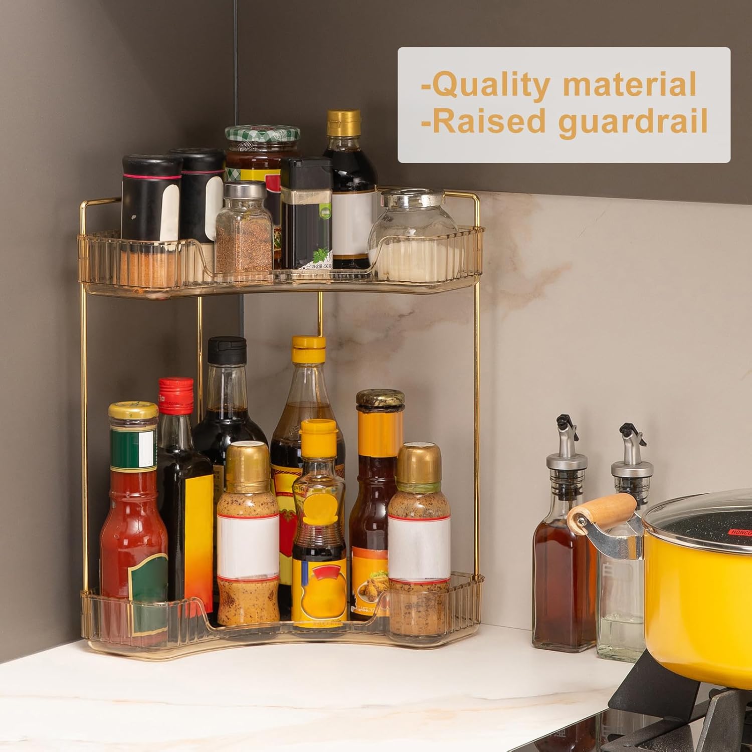 Corner Bathroom Countertop Organizer, Vanity Organizer Trays for Counter, Makeup Organizers, Perfume Tray, Skincare Shelf Storage Gifts for Women Girl Student (Yellow, 2 Tiers)