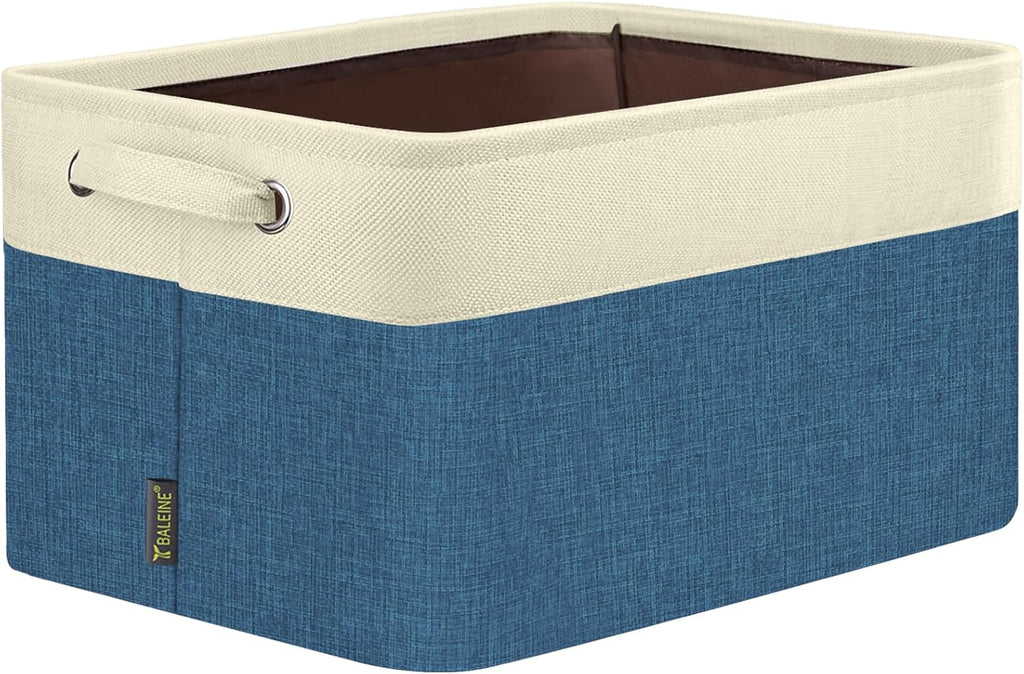 BALEINE 1 Pack Fabric Storage Bins for Shelves, Linen Storage Baskets for Organizing, Decorative Closet Bins for Clothes, Home (Navy Blue, 17''x13''x10.5'')