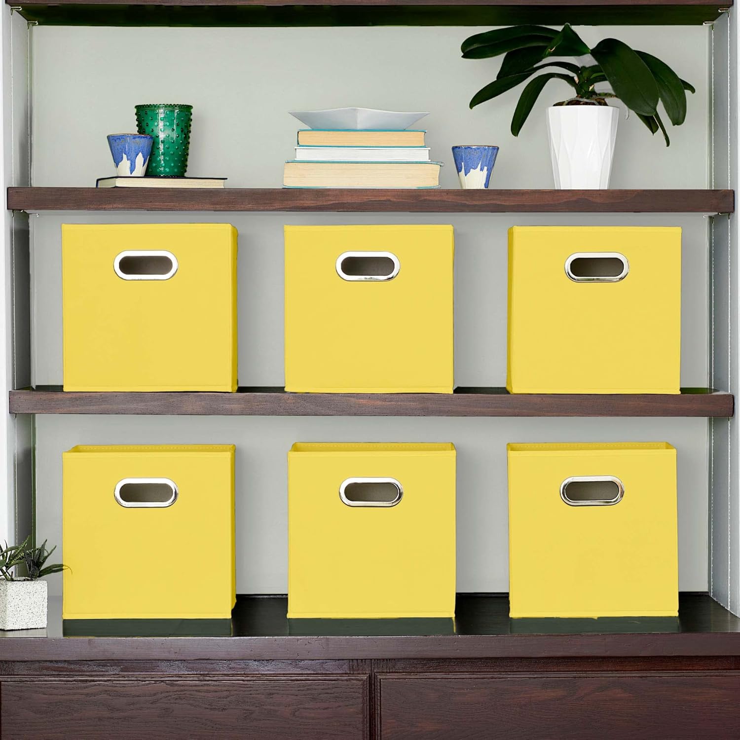 Household Essentials 6 ct Open Fabric Cube Storage Bins, Golden Yellow