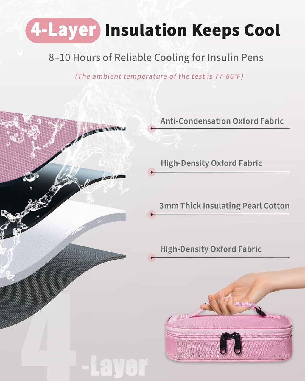 Insulin Vial Cooler Travel Case TSA Approved 300g Reusable Ice Brick Insulin Pen Case Holds 2 Pens and 2 Vials Long Lasting Medicine Cooler for Travel Camping and Outdoor Activities (Pink)