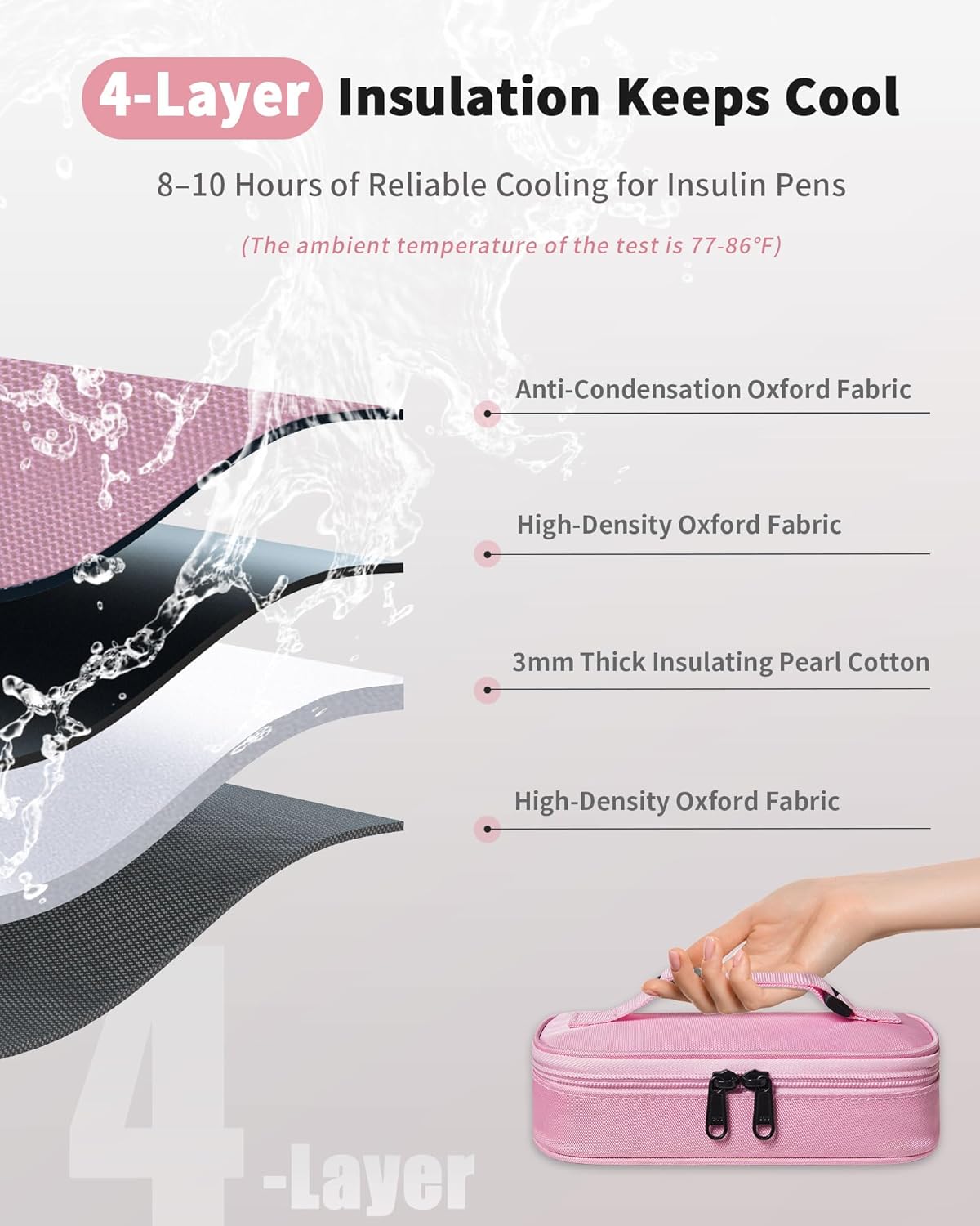 Insulin Vial Cooler Travel Case TSA Approved 300g Reusable Ice Brick Insulin Pen Case Holds 2 Pens and 2 Vials Long Lasting Medicine Cooler for Travel Camping and Outdoor Activities (Pink)