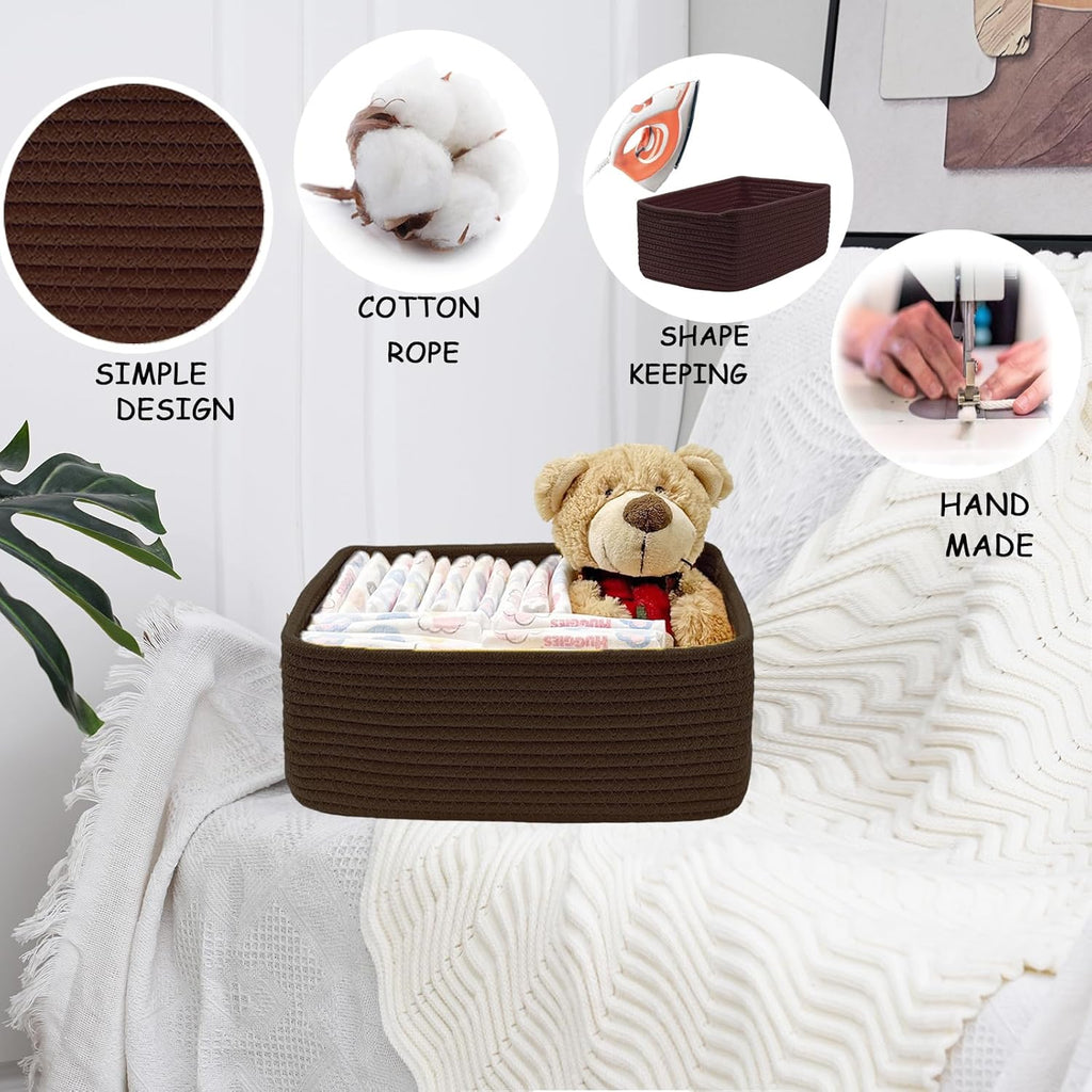 COMFY-HOMI 13" x 8.5" x 5.1" Storage Baskets for Organizing | Cotton Rope Woven Basket | Toy Storage Bin Box | Basket for Shelves, Closet Organizer Bin, Decorative Closet Shelf, 1 Pack,