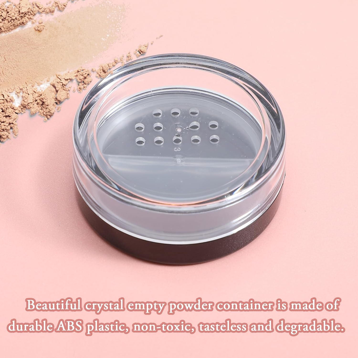 2pcs 10ml/0.34oz Plastic Empty Travel Small Loose Powder Compact Refillable Loose Powder Containers Reusable No Leak Compact with Rotatable Sifter and Black Screw Lid