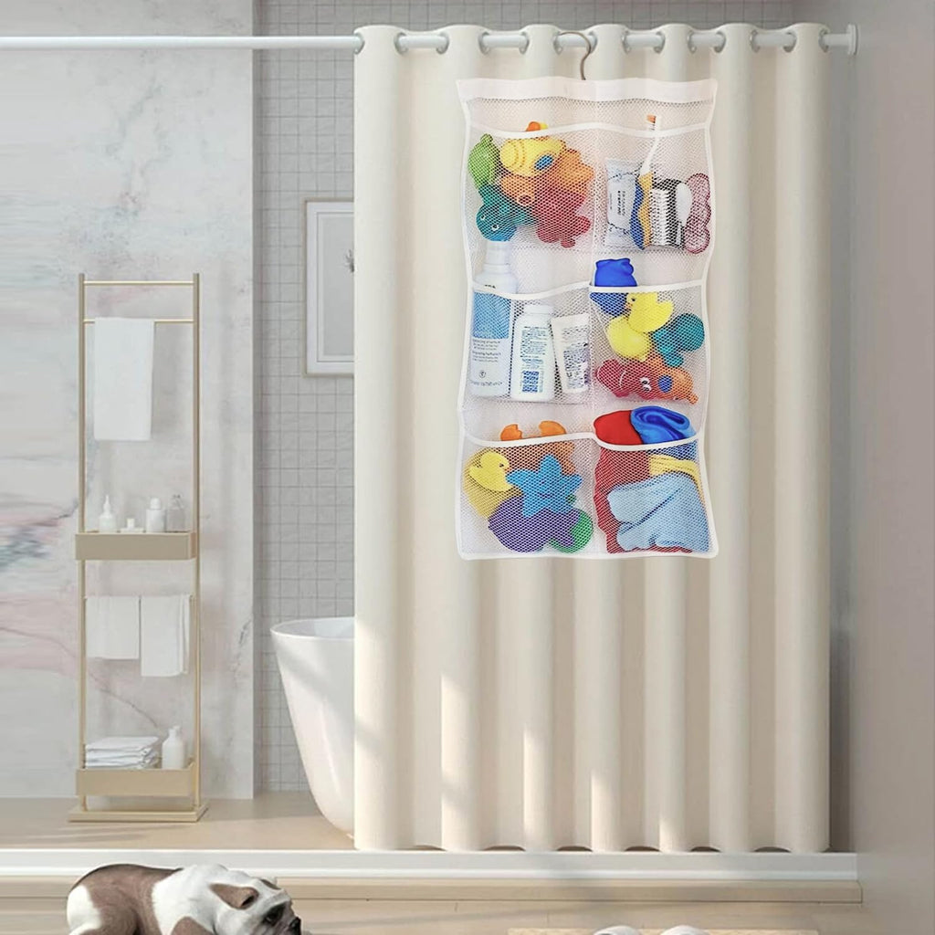 Quick Dry Fabric Bath Mesh Pockets Shower Organizer with 6-Pocket