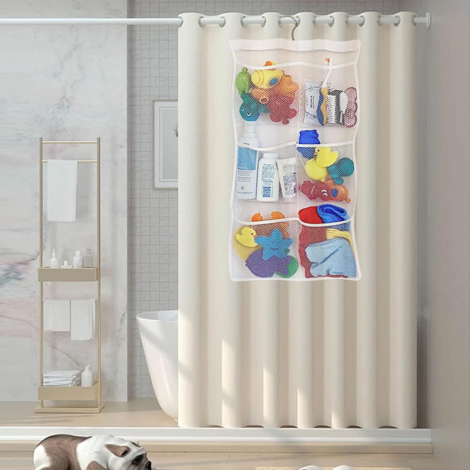 Quick Dry Fabric Bath Mesh Pockets Shower Organizer with 6-Pocket