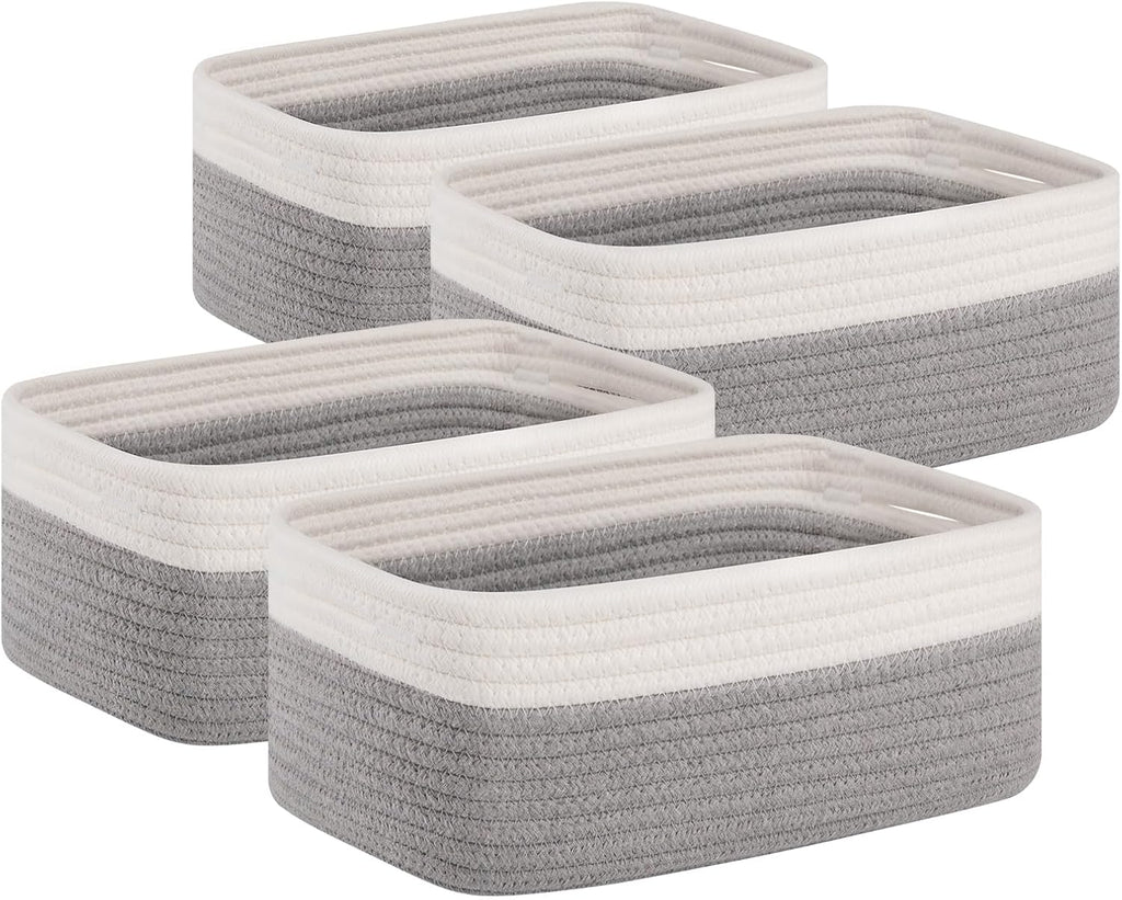 OIAHOMY 4 Pack Storage Baskets for Organizing, Small Bins for Shelves, Cute Decorative Storage Bins, Organizer Baskets for Gifts Empty, 11.8''Lx7.8''Wx4.7''H, Grey/White