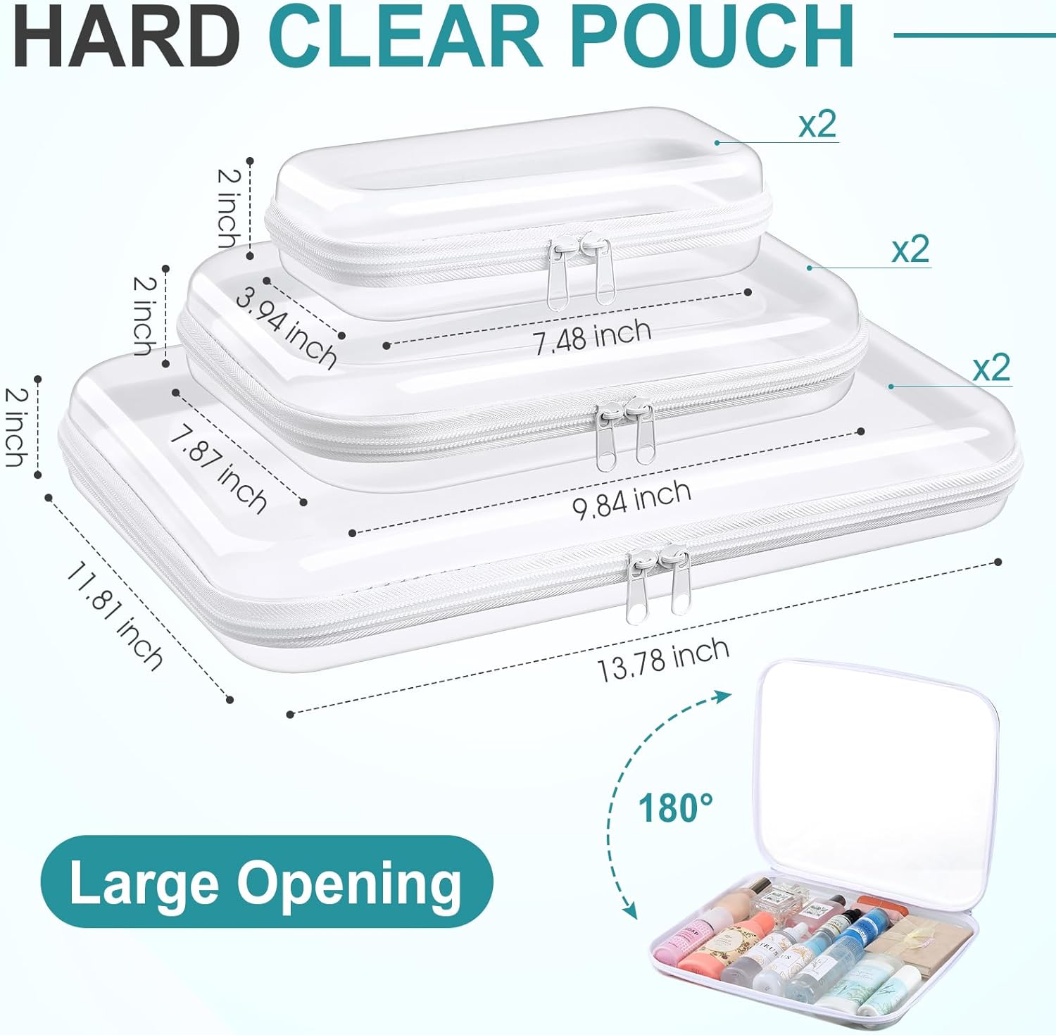 Sanwuta 6 Pcs Clear Hard Zipper Case Hard Plastic Zipper Pouches Transparent Makeup Bag Pencil Pouches for Travel Snacks Christmas Trinket Storage Organizer Box(Clear,Three Sizes)
