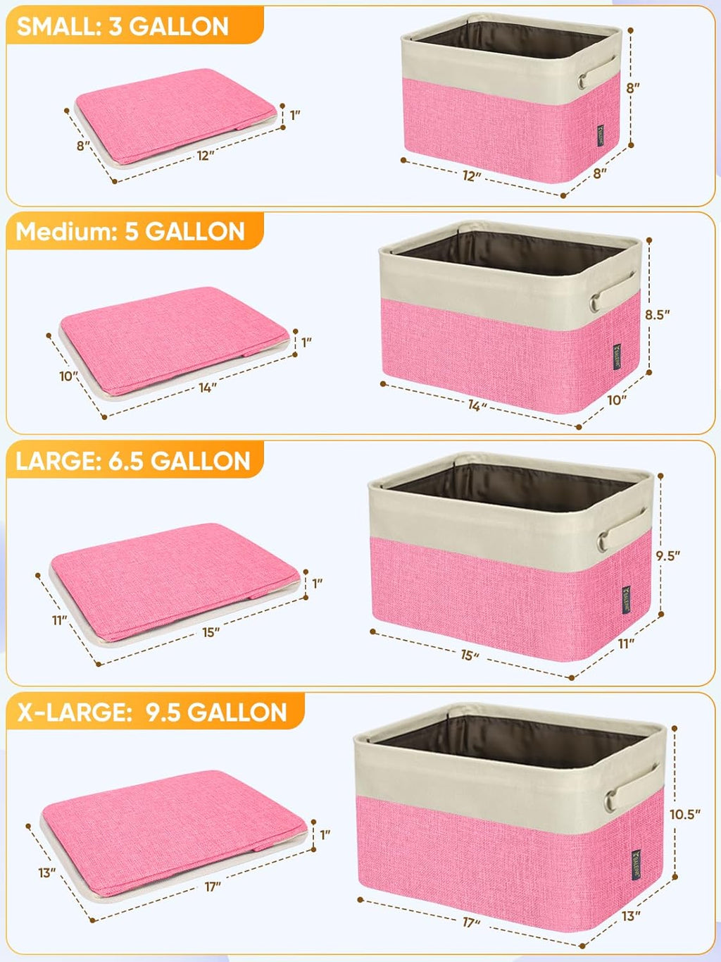 BALEINE 1 Pack Fabric Storage Bins for Shelves, Linen Storage Baskets for Organizing, Decorative Closet Bins for Clothes, Home (Pink, 14''x10''x8.5')
