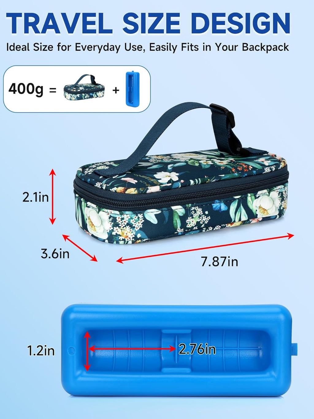 Insulin Vial Cooler Travel Case – TSA Approved Diabetic Medication Vial Cooling Bag, Refrigerated Diabetes Supplies Organizer, Portable Mini Cooler Case with Protective Ice Brick (Camellia)