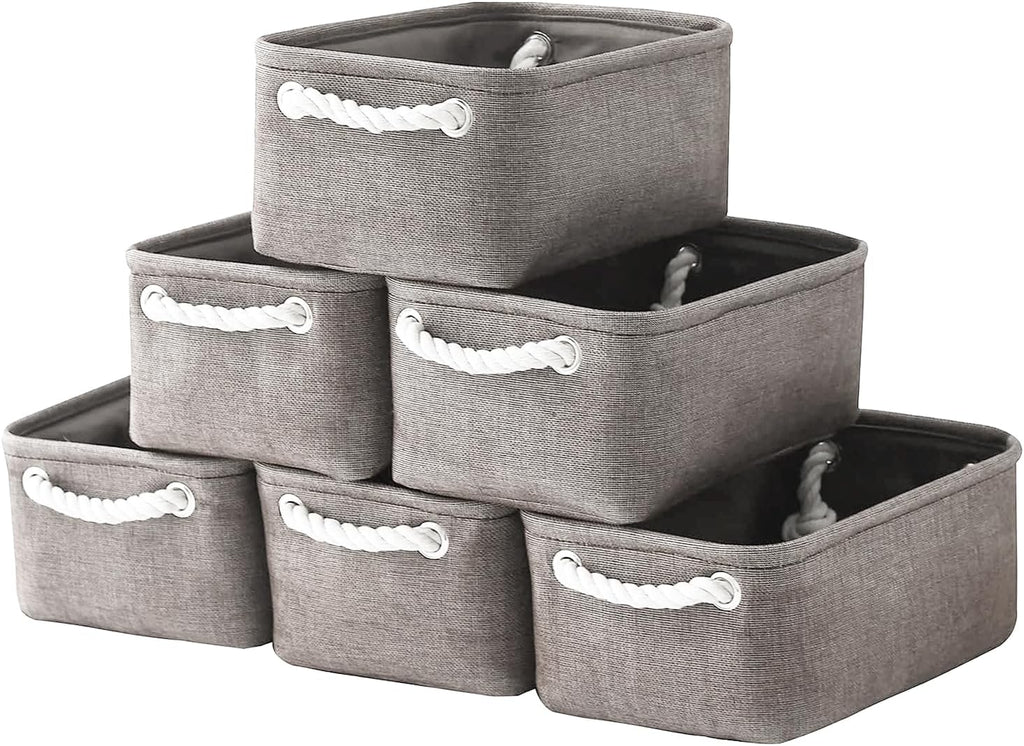 TcaFmac Basket for Organizing Cube Stgorage Bin - Small 6 Pack Fabric Storage Cubes Collapsible Baskets for Shelves with Rope, Bins for Organization Toy(Grey 12x8x5.2 inch)