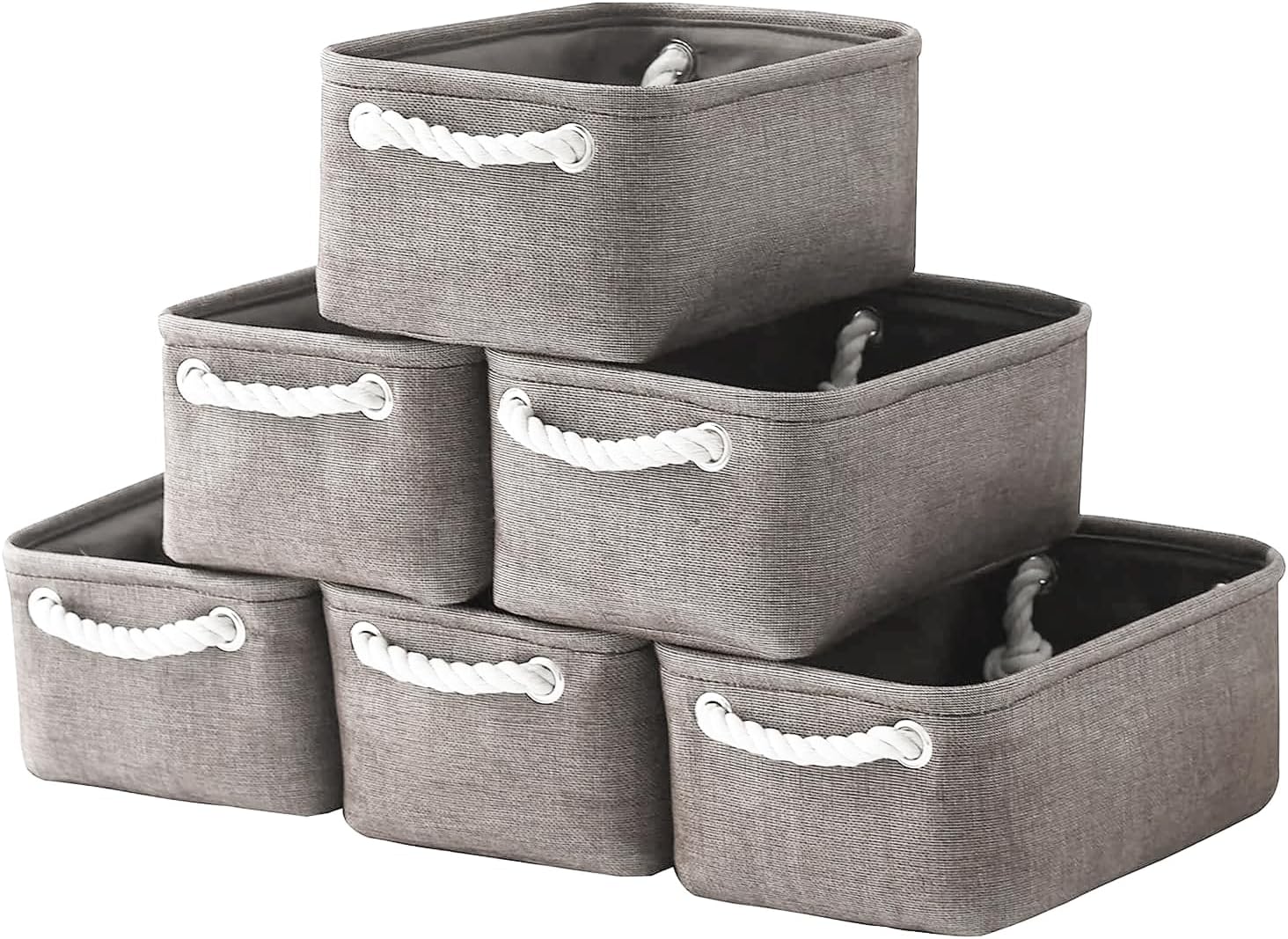 TcaFmac Basket for Organizing Cube Stgorage Bin - Small 6 Pack Fabric Storage Cubes Collapsible Baskets for Shelves with Rope, Bins for Organization Toy(Grey 12x8x5.2 inch)