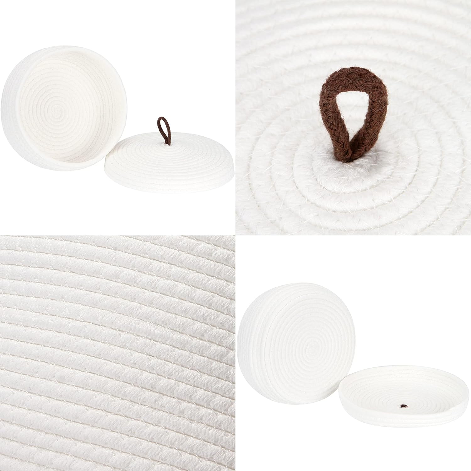 Sea Team Round Cotton Rope Storage Basket with Lid, Decorative Woven Storage Bin, Pot, Caddy, Organizer, Container for Snacks, Towels, Plants, 10 x 4.5 Inches (Small, Shallow, White)