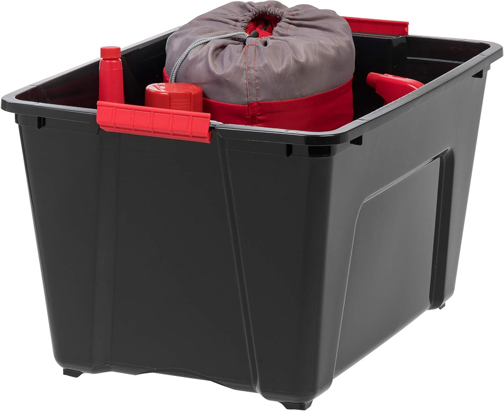 IRIS USA 54 QT Plastic Storage Box with Lid and Latches - 6 Pack - BPA-Free, Garage Organizing Solution, Durable Nestable Stackable Containers, Secure Pull Handle - Black
