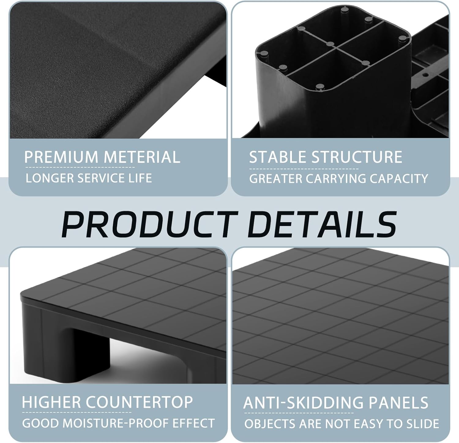 1 Pcs Plastic Pallet for Basement Storage Easy Stack Lightweight Floor Pallet Display Flooring Room Supermarket Christmas, Support up to 2000 Lbs (31.5'' L X 31'' W X 4.7'' H,Black)