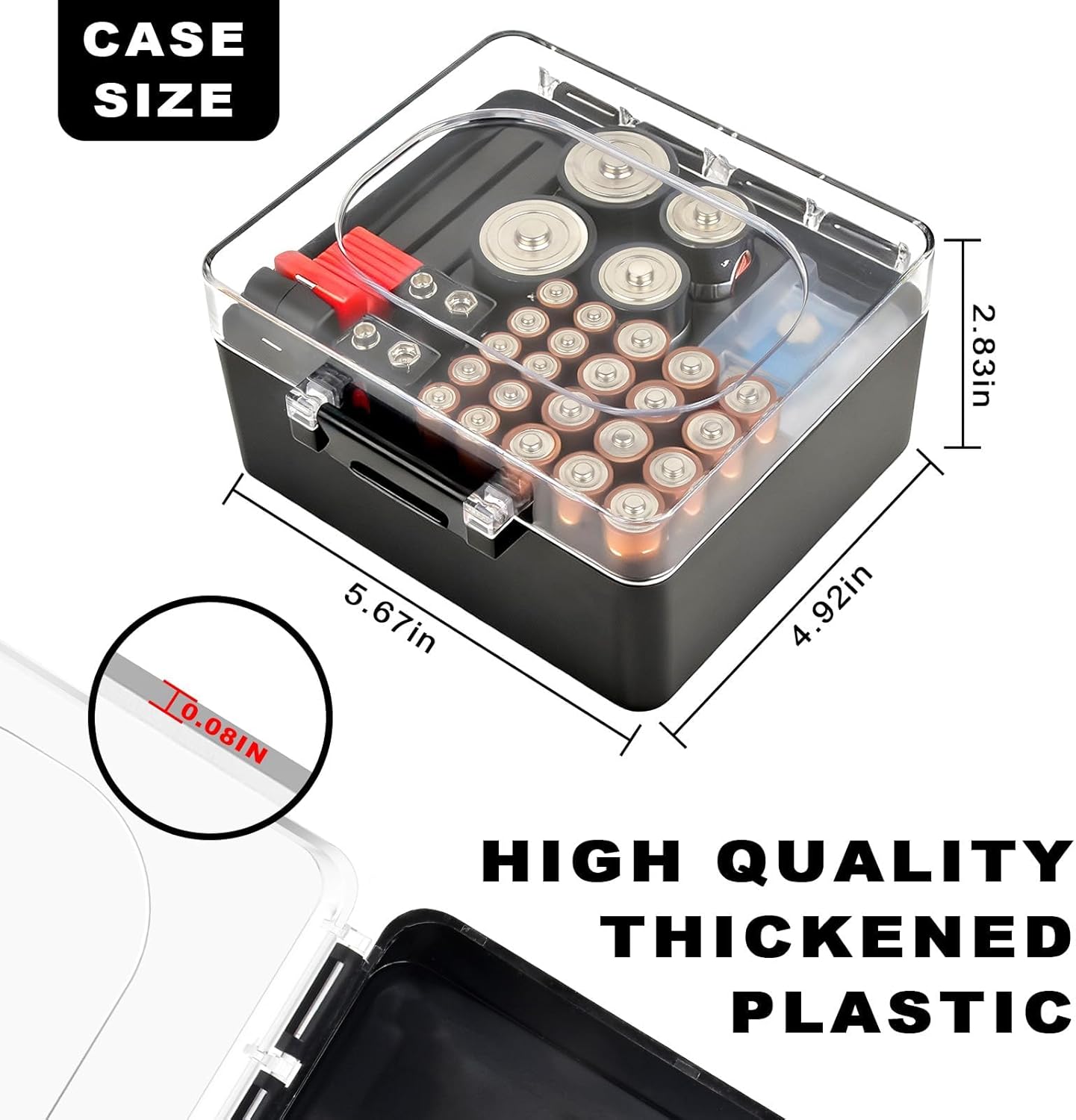 Battery Storage Organizer Box, Holder Container Bag for 28+ AA AAA C D 9V 3V Lithium Button Coin Batteries, Plastic Home Batteries Variety Pack Protective Organization(Case Only), Tester Not Included