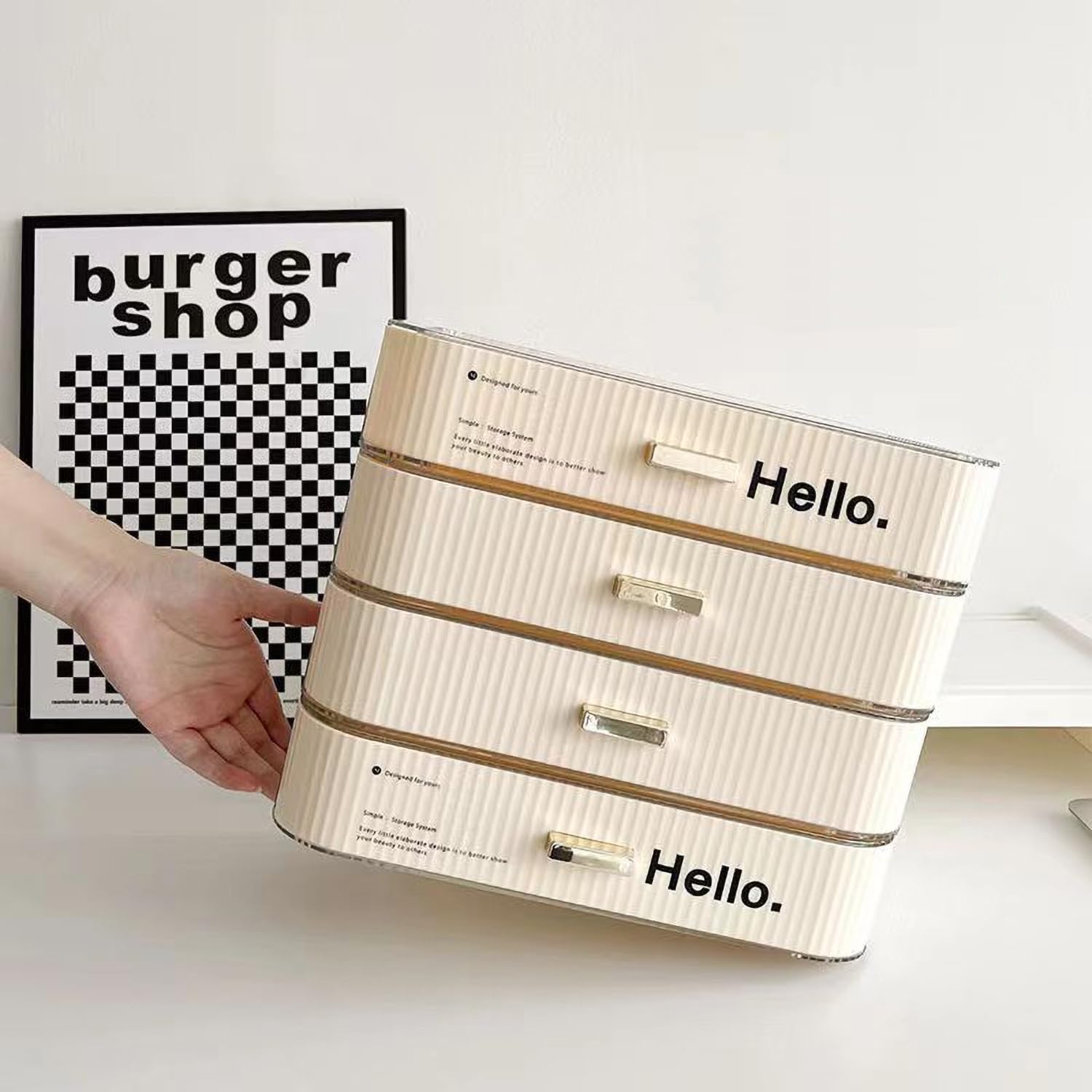 MIUOPUR Stackable Makeup Organizer Drawers, Bathroom Vanity Organizers and Storage, Ideal for Desk and Dresser Countertops, Great for Cosmetics, skincare, Lipsticks, Nail Care -Cream