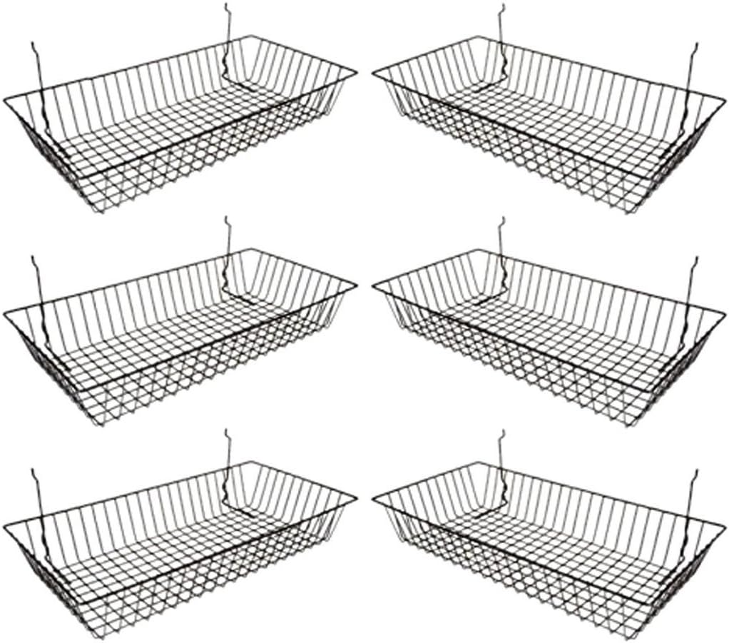 Only Garment Racks #5624B (Pack of 6) Black Wire Baskets for Grid Wall and Slat Wall - Merchandiser Baskets, Black Wire Basket 24" L x 12" D x 4" H (Set of 6) (Pack of 6)