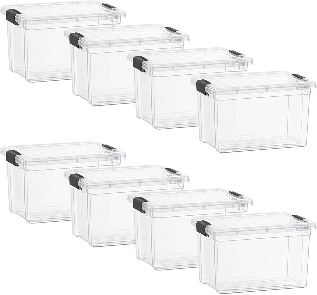 Superio Clear Storage Boxes with Lids, 49 Quart Plastic Container Bins for Organizing, Stackable Crates, BPA Free, Non Toxic, Odor Free, Organizers for Home, Office and Dorm, 8 Pack