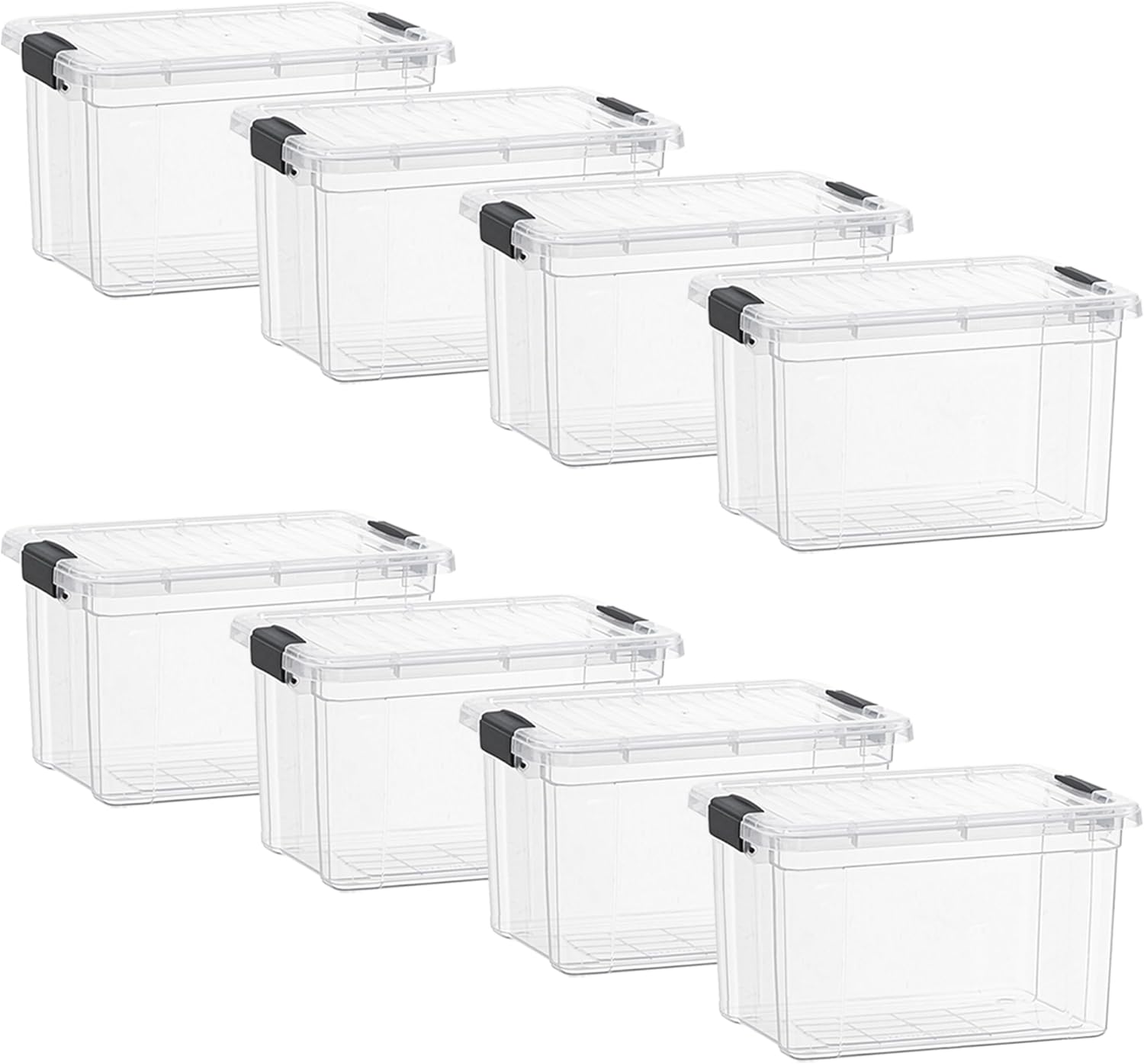 Superio Clear Storage Boxes with Lids, 49 Quart Plastic Container Bins for Organizing, Stackable Crates, BPA Free, Non Toxic, Odor Free, Organizers for Home, Office and Dorm, 8 Pack