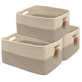 COMFY-HOMI 3 pcs Large Storage Baskets for Shelves, Laundry Basket, Woven Rope Basket, Closet Organizer Bins for Clothes Blanket Towels, Baby Nursery, Gift Toy Baskets, 17” x 13” x 7.5”-Beige Brown