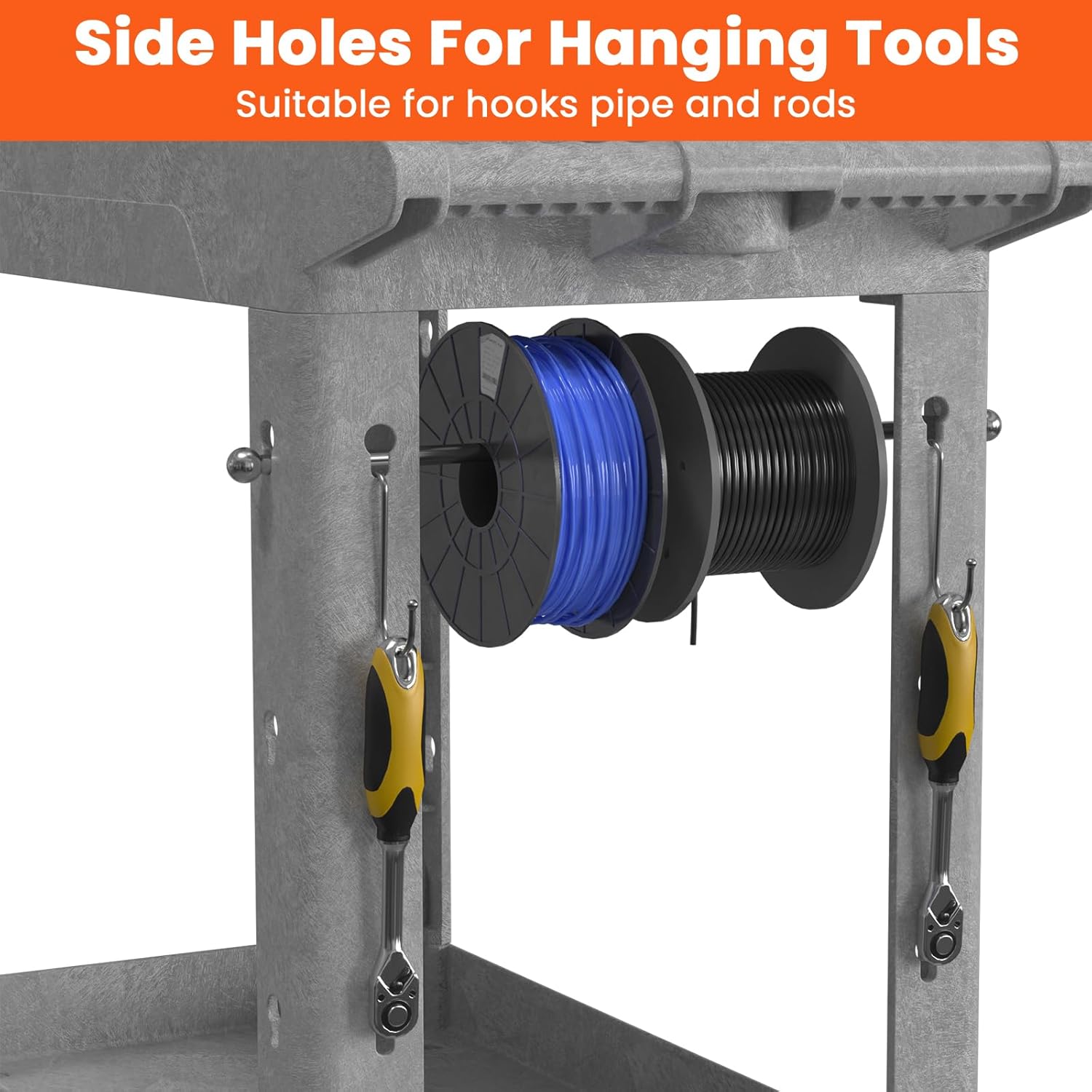 2 Tier Plastic Rolling Utility Cart on Wheels, Heavy Duty Tool Cart with Deep Shelves and 360° Swivel Wheels Holds up to 550 lbs, Service Cart for Garage, Warehouse, Cleaning (Gray-34in)