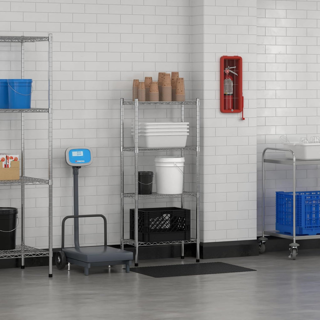 Commercial NSF Listed Chrome Stationary Wire Shelving Kit 12" x 24" x 54", with 4 Shelves Perfect for Warehouse, Walk-in Refrigerator, Freezer, Grocery Store, Restaurant, Dishroom