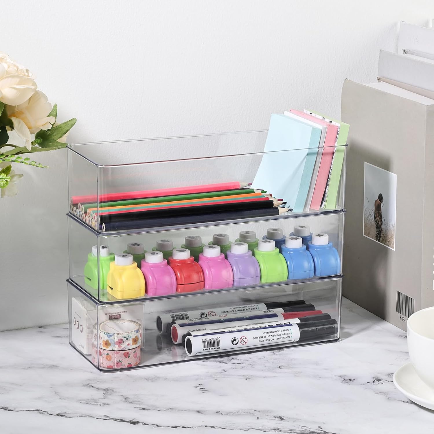 Acrylic Makeup Brush Organizers,3 Pack 1 Section 1 Compartments Transparent Plastic Lipstick Holder Clear 9.13x3.54x2.36 Inches Storage Square Cube for Bathroom Jewelry Accessories