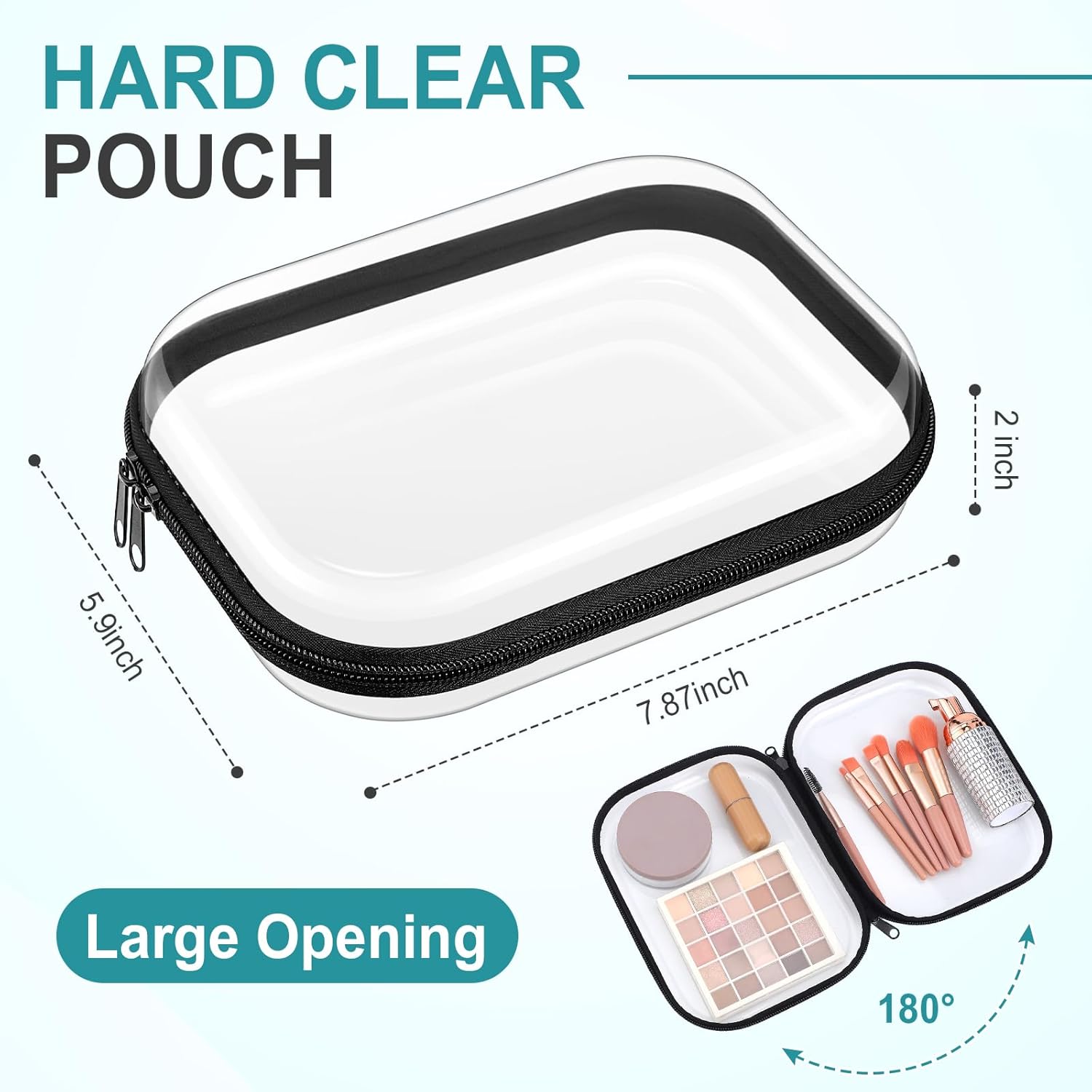 Sanwuta 6 Pcs Clear Hard Zipper Case Hard Plastic Zipper Pouches Transparent Makeup Bag Pencil Pouches for Travel Snacks Christmas Trinket Storage Organizer Box(Black,7.87 x 5.9 x 2 Inch)