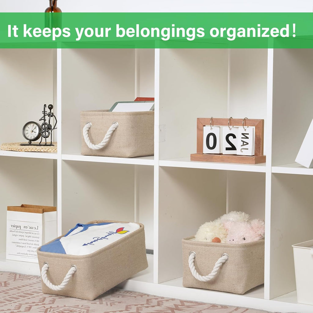 Bidtakay Small Storage Baskets for Shelves 3 Pack Fabric Storage Bins for Organizing Linen Collapsible Organizer for Closet-Flaxen