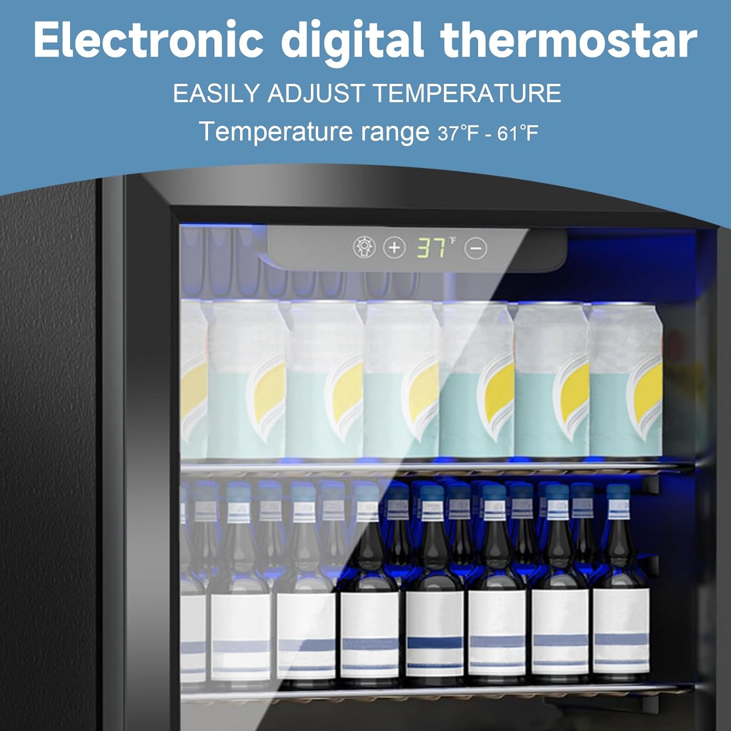 1.6 Cu.Ft Mini Fridge for 70 Cans, Small Beverage Refrigerator with Glass Door, Adjustable Shelves & Digital Display, Compact Drink Fridge for Bedroom, Office, Dorm, Bar, Under Counter Use