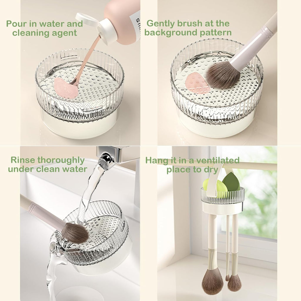 360 Rotating Makeup Brush Holder Organizer, Purple Plastic Cosmetic Organizer with Cleaning & Drying Function, Makeup Brush Holder for Vanity, Desktop, Bathroom