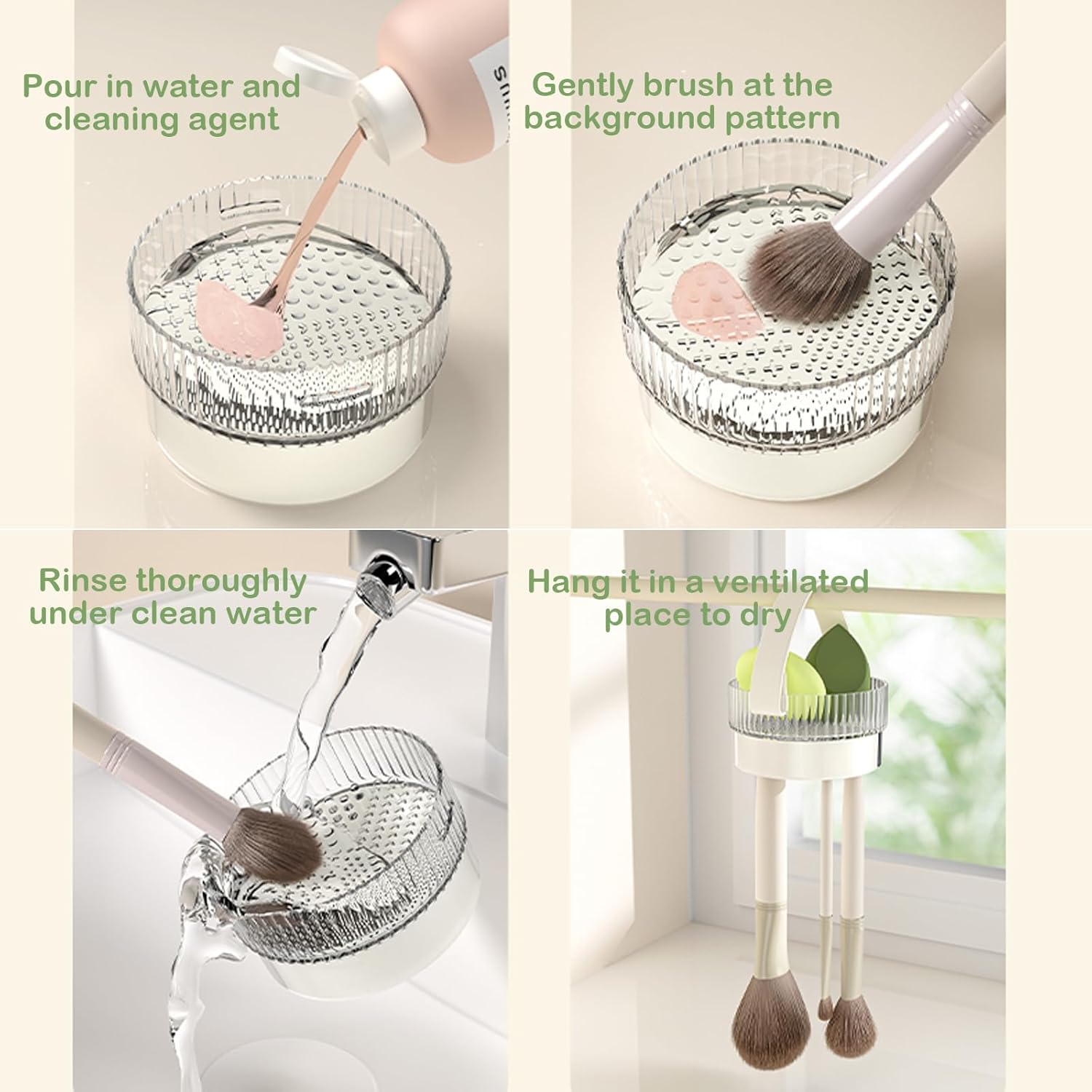 360° Rotating Makeup Brush Holder Organizer,Makeup Brush Holder with Cleaning and Drying Function,Cosmetic Display Case with Cover,Makeup Organizer for Vanity,Desktop,Bathroom(Cream)