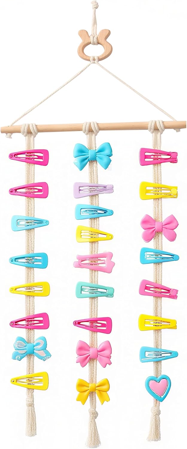 Macrame Hair Clips Organizer, Wall Hanging Hair Accessories Holder and Storage for Women and Girls, Claw Clip Hanger Home Decor