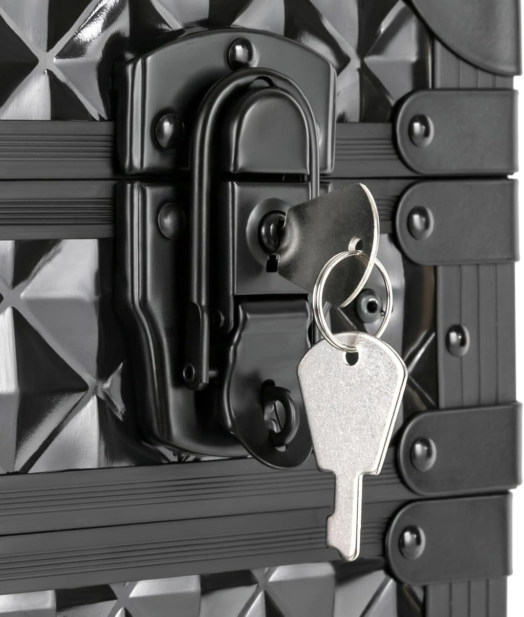 Rolling Makeup Case, Beauty Salon Cosmetic Luggage Travel Organizer with Combination Locks, with 4 Storage Compartments and Wheels for Barber, Travel Makeup Hair Styling