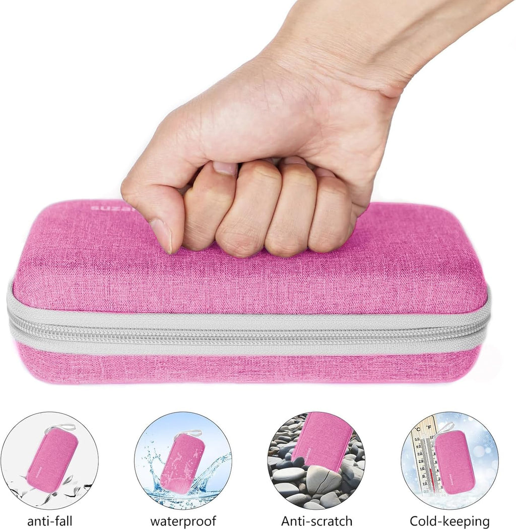 Insulin Cooler Travel Case,EVA Insulation Travel Medicine Kit with 2 Ice Packs for Diabetes Care,Insulin Pen and Other Diabetic Supplies (Pink)
