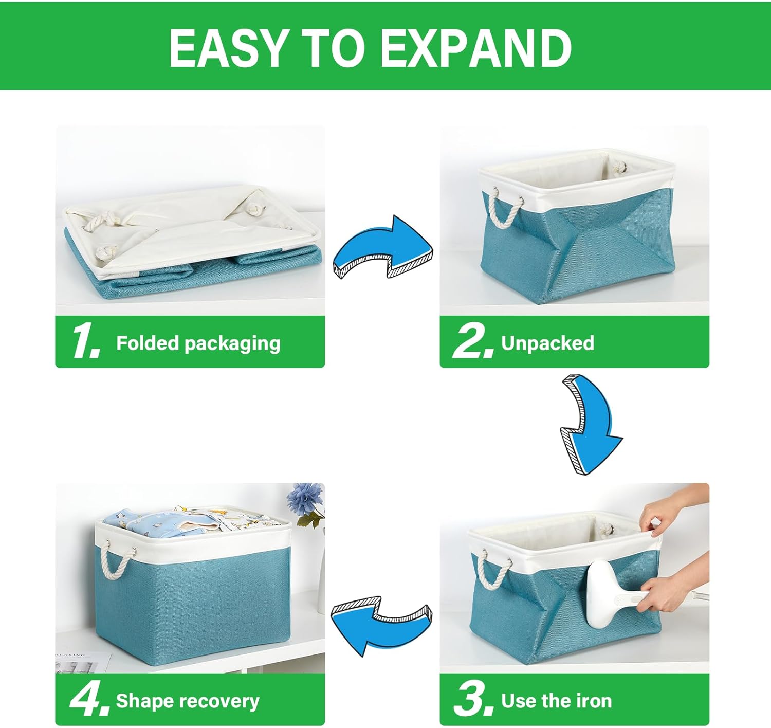 Bidtakay Large Storage Baskets for Shelves 3 Pack 16x11.8x11.8 Inch Storage Bins for Organizing Fabric Storage Cubes for Closet Clothes Basket Laundry-White&Teal