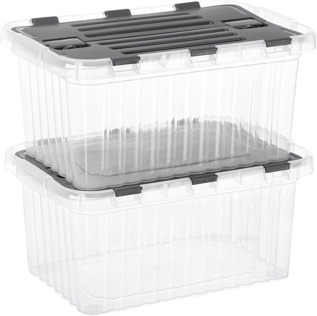 Superio Storage Bins with Lids, Clear Plastic Containers for Organizing, Stackable Totes, BPA Free, Odor Free, Organizer Boxes for Home, and Dorm, 10.5 Quart (2 Pack, 15"x10"x7")