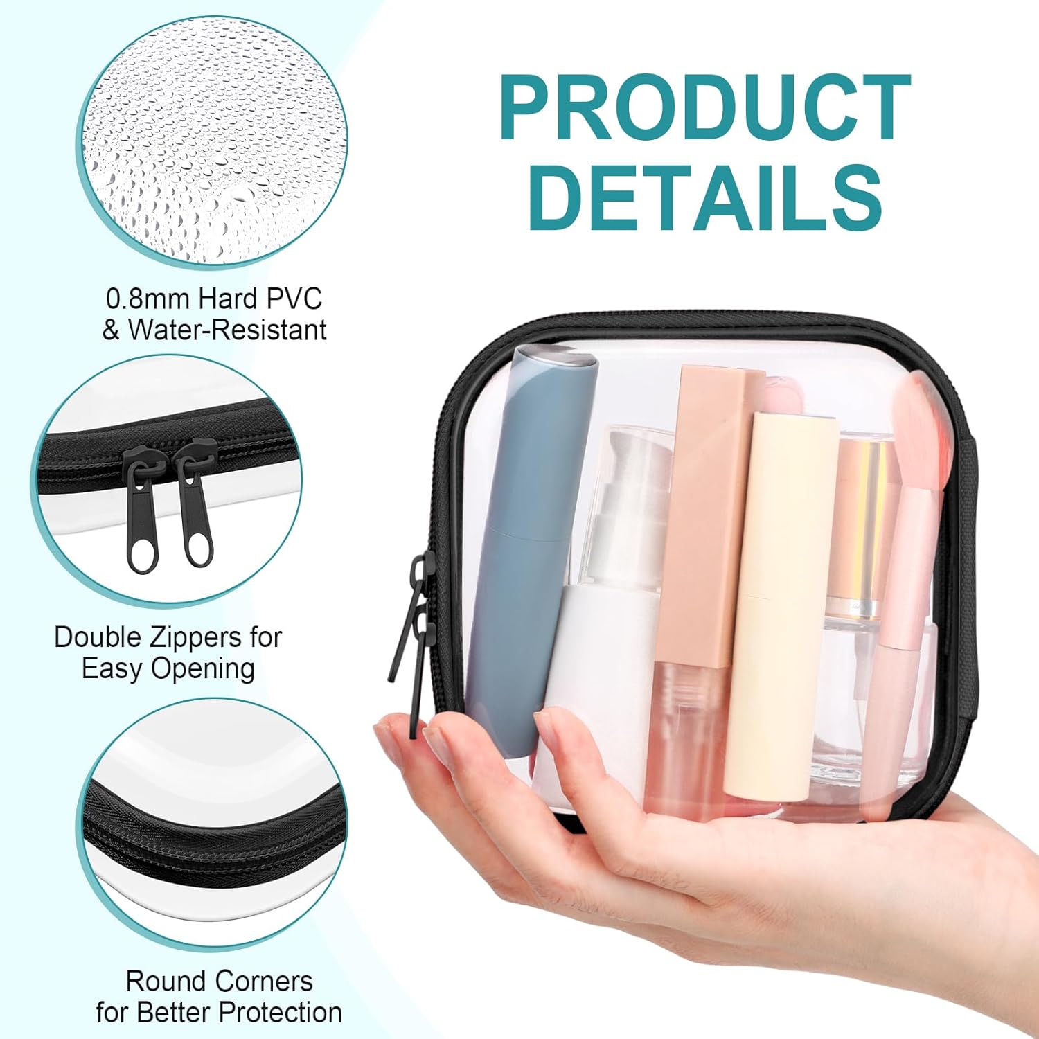 Sanwuta 6 Pcs Clear Hard Zipper Case Hard Plastic Zipper Pouches Transparent Makeup Bag Pencil Pouches for Travel Snacks Christmas Trinket Storage Organizer Box(Black,5 x 5 x 2 Inch)