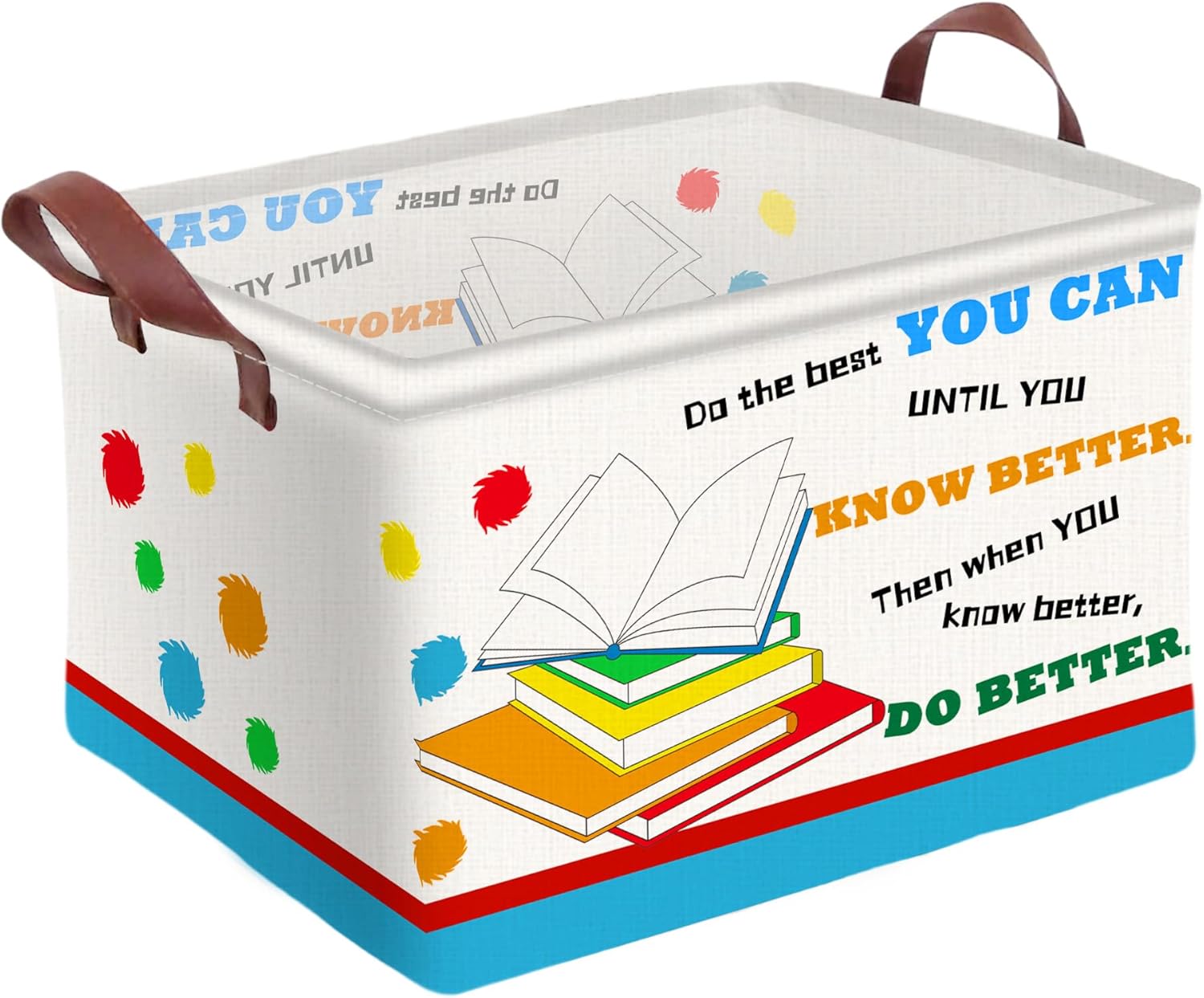 Book Storage Basket Waterproof Canvas Toy Storage Bin Blanket Baskets Collapsible Outdoor Basket with Leather Handles Book Organizer for Nursery Room Classroom Library Closets,Bedrooms,Gifts Baskets