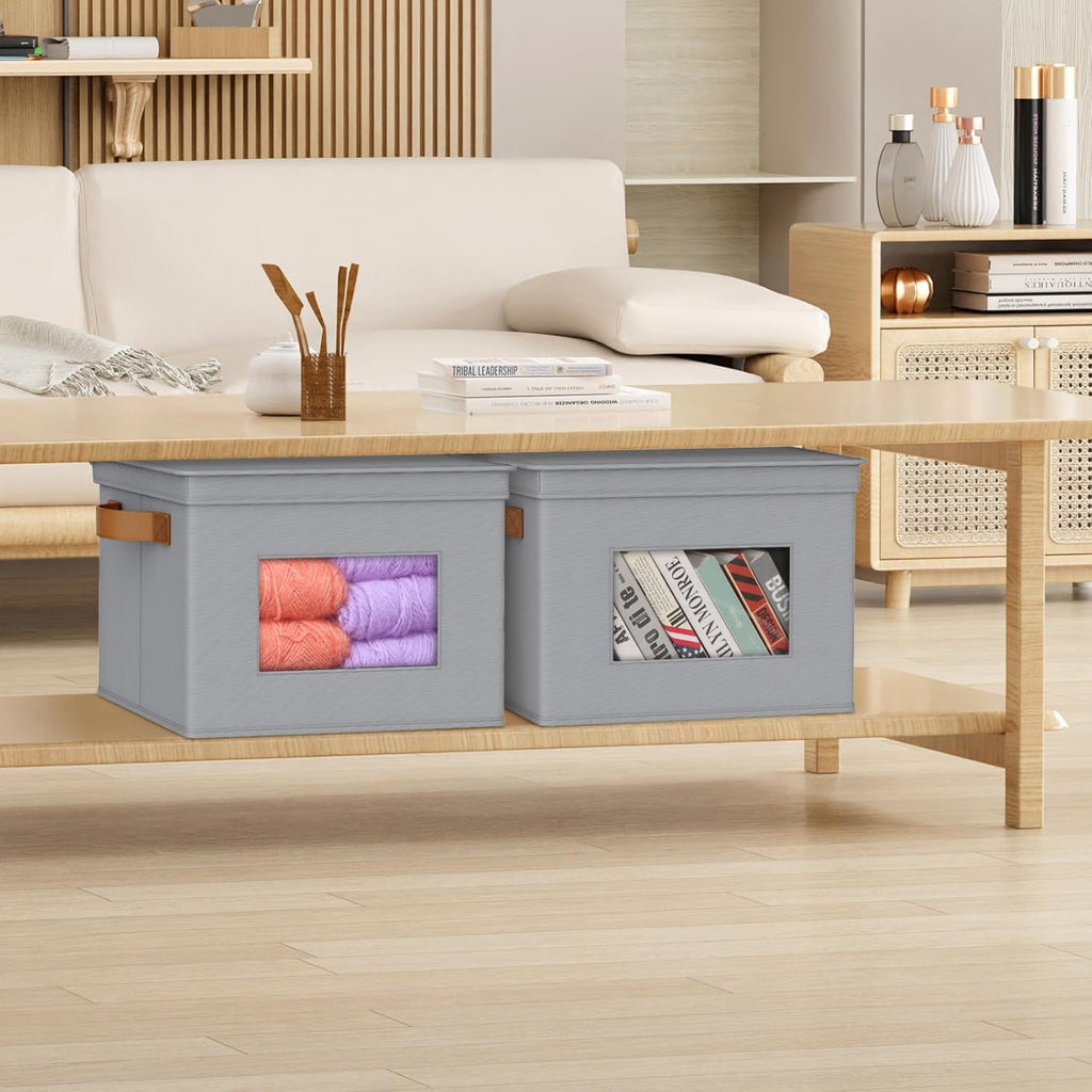 Univivi Storage Bins with Lids Collapsible Foldable Closet Storage Boxes for Clothes [3-Pack] Containers boxes with Handles Closet Storage for Home, Office, Bedroom (Grey,17" x 12"x 12")