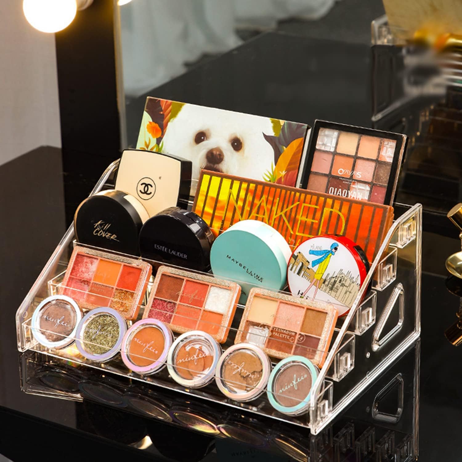 5 Tier Nail Polish Organizer Holder | Multi-Purpose Storage Rack for Eyeshadow Palettes, Sunglasses, Eyeglasses & Essential Oils - Clear Acrylic Vanity Countertop Display Stand Holds 50+ Bottles