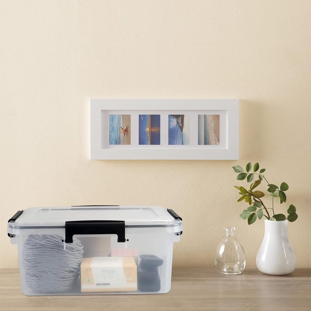 10 Liters Clear Storage Box with Latch Clips/Lid, Plastic Airtight Pet Food Containers Set of 6