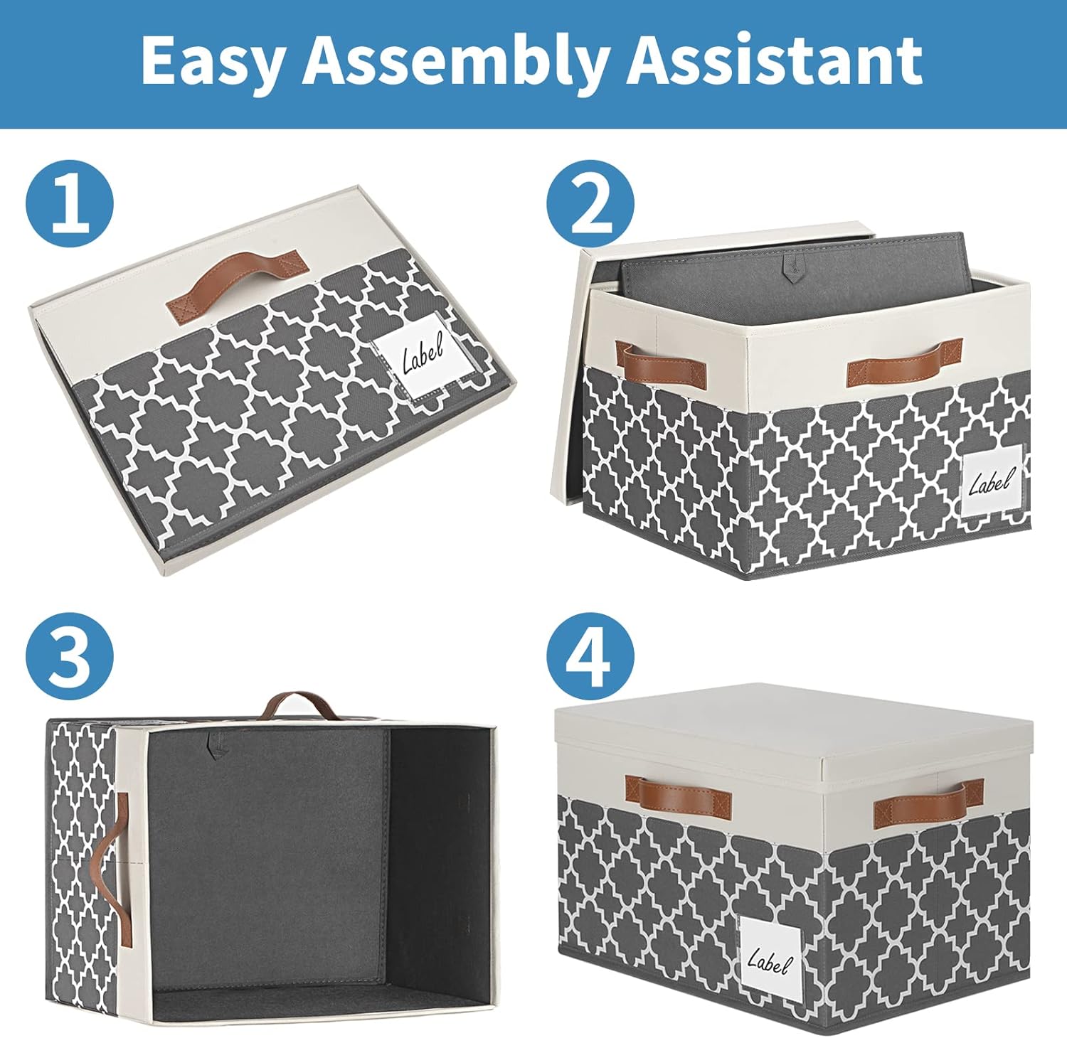 GhvyenntteS Extra Large Storage Bins with Lids, Foldable Fabric Storage Boxes with Lids and 3 Handles, Storage Baskets with Label for Home Office (3 Pack, White&Lattice Grey, 15.75x11.8x10.2)