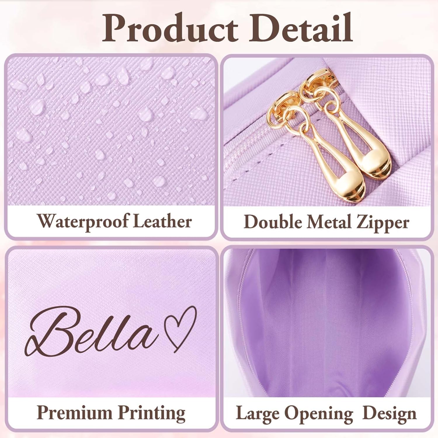 Personalized Makeup Bag with Name & Birth Flower, Custom Leather Cosmetic Bags for Women, Customized Travel Toiletry Bag Gifts for Bridesmaid Wedding