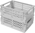 Pastel Plastic Storage Baskets 2 Pack, Collapsible Crates for Organizing, Space-Saving Bins for Kitchen, Office, Bedroom (Grey, Medium:9.8" x 6.5" x 3.8")