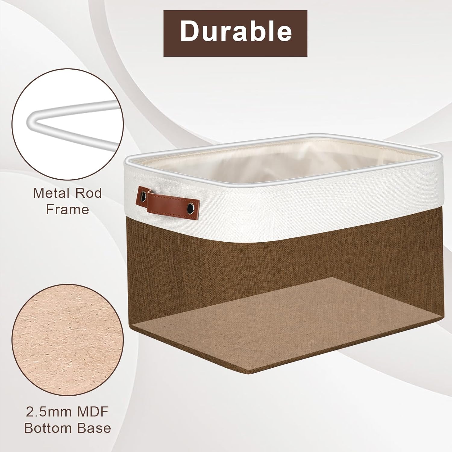 Storage Bins Large Fabric Storage Baskets for Shelves 3 Pack, Decorative Linen Closet Baskets with Handles for Organizing, Shelf, Clothes, Home, Office, 15x11x9.5Inches (Brown&White)