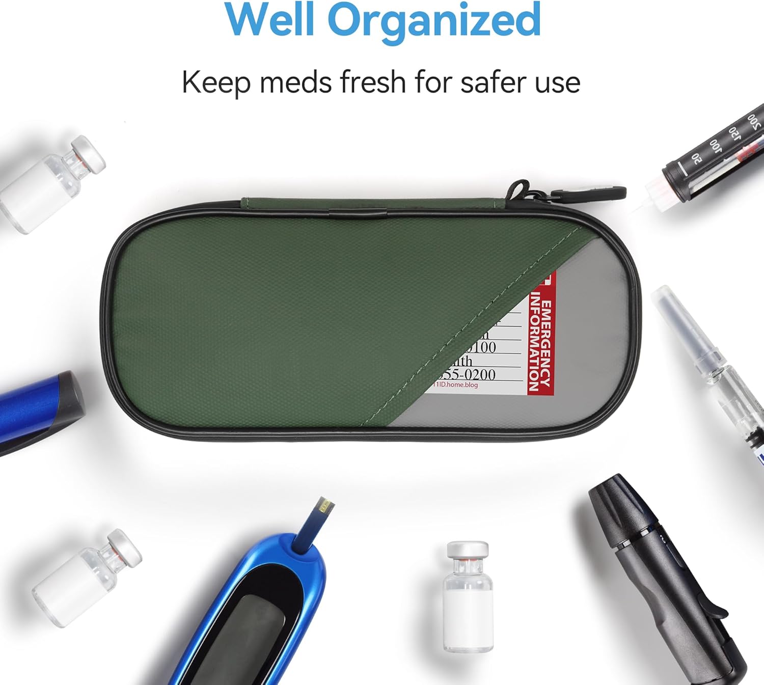 Insulin Travel Case Diabetic with 2 Reusable Ice Packs for Insulin Pen and Other Diabetic Supplies, Insulin Cooler Travel Case for The Daily Life and Trip, Green with Gray