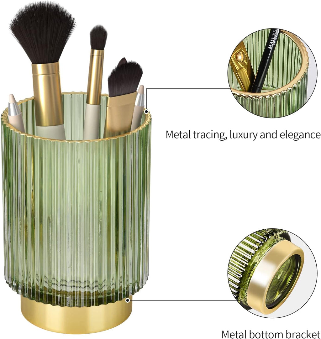 CANITORON Makeup Brush Holder,Glass Makeup Brush Holder Organizer Store Cosmetic Tools,Eyeliner,Storage Organizer for Vanity,Bathroom Countertop Organize and Bedroom Countertop Storage.(Amber L)